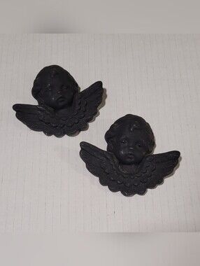 Vintage Black Glitter Gothic Angels Wall Decor -  Set Of 2
